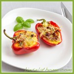 oven baked red bell pepper with bacon and egg