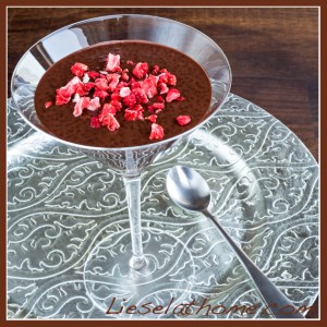 chocolate chia pudding in a high cocktail glass