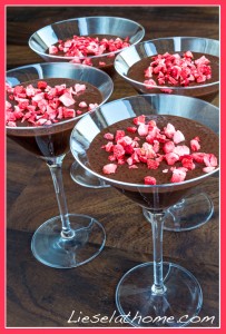 high cocktail glasses with creamy chocolate chia pudding