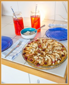 Apple and pumpkin pie for two in the kitchen