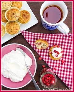 view from above - strawberry muffins with whipped cream