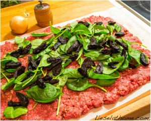 making meatloaf - filled with spinach and prunes