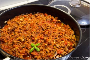 minced meat sauce in a pan