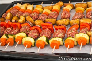 vegetable skewers with meatballs