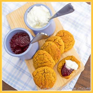 sweet potato mini scones w jam and whipped cream