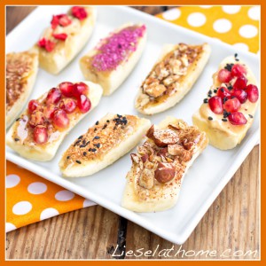 Banana snack plate - banana topped with nuts, seeds and colorful stuff